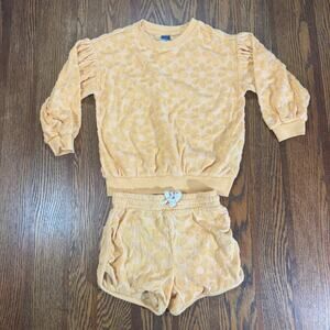 Old Navy Toddler Long sleeve and Short Set Yellow Floral Terry Cloth Size 4T